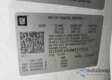 2021 GMC Sierra K1500 Elevation из США, поврежденный, VIN 1GTR9CED2MZ177161